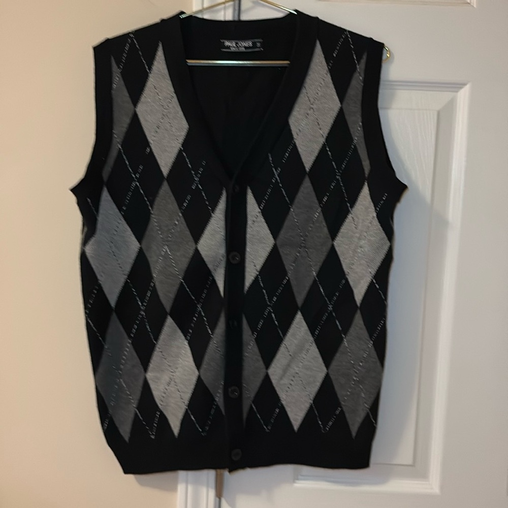 Paul Jones Argyle Print Sleeveless Cardigan Size M